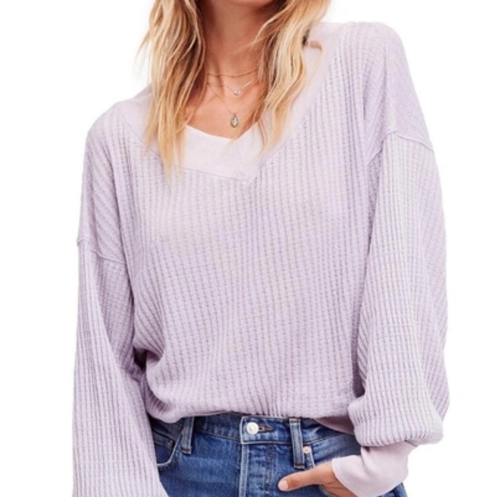 Free People South Side Thermal Sweater Size Medium Lilac